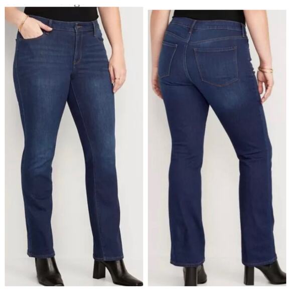 Old Navy Mid-Rise Kicker Boot-Cut Jeans Dark Blue Wash Plus Size 24 Casual Denim - Picture 1 of 7